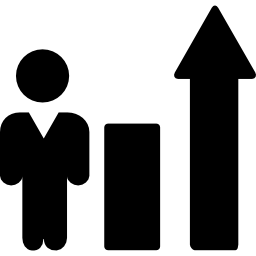 Businessman in improving business stats graphic icon