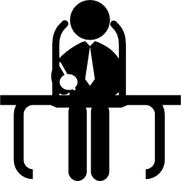 hombre de negocios, sentado, en, el suyo, escritorio icono