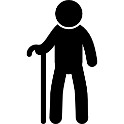 Old man from frontal view with a cane icon
