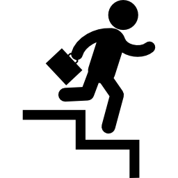 Businessman going down by stair steps with suitcase in his right hand icon