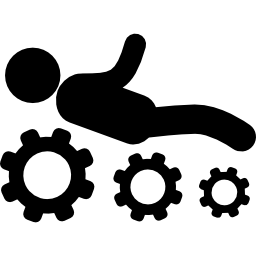 Мужчина лежит на шестернях иконка
