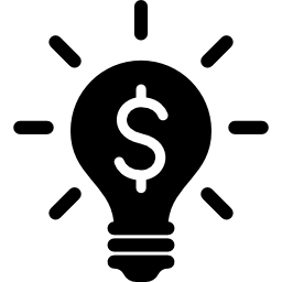 symbole d'idée d'argent d'une ampoule allumée Icône