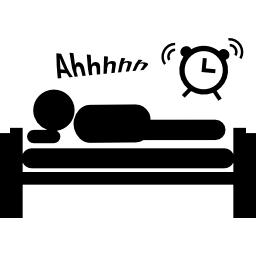 hombre acostado durmiendo en la cama mientras suena el despertador icono