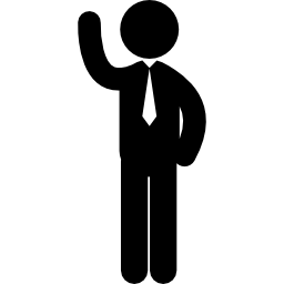 uomo d'affari in piedi con cravatta e braccio destro alzato icona