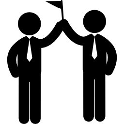 Two businessmen holding a flag icon