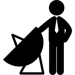 Man standing with parabolic antenna tool icon