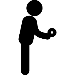 Standing man silhouette holding a disc icon