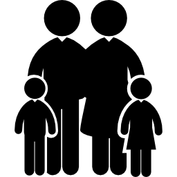 vierköpfige familie mit zwei minderjährigen und zwei erwachsenen icon
