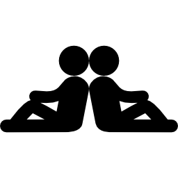 dos personas sentadas con la espalda en una postura simétrica icono
