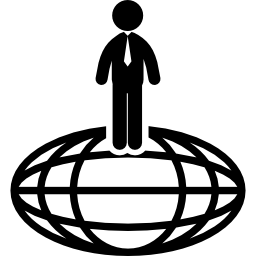 biznesmen stojący na siatce owalnej planety ikona