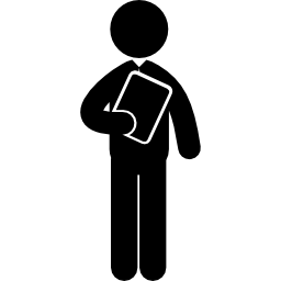 uomo in piedi con in mano un libro icona
