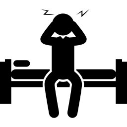 schläfriger mann sitzt auf seinem bett icon