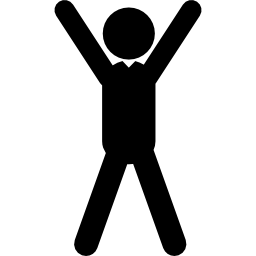 mężczyzna stojący z wyciągniętymi rękami nad głową ikona