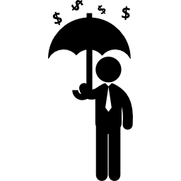 Man holding an umbrella under dollars money rain icon