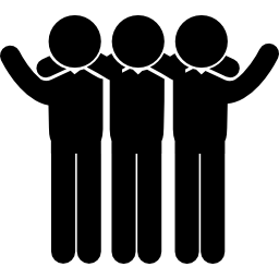 gruppe von drei männern, die nebeneinander stehen und sich umarmen icon