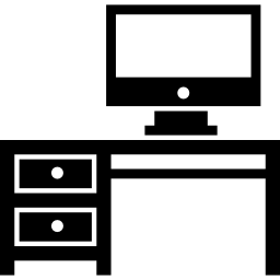 studiotisch mit zwei schubladen und einem computermonitor icon