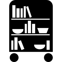 biblioteca dormitorio de ruedas con libros. icono