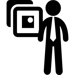 Business man standing with a picture icon