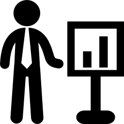 biznesmen z grafiką na tablicy ikona