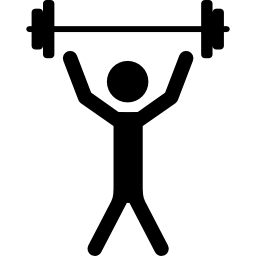 Man with raised arms lifting dumbbells weight icon
