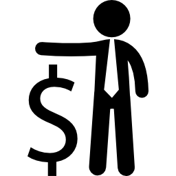 hombre de negocios, con, símbolo del dólar icono