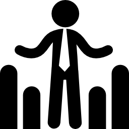Businessman standing in stats graphic icon