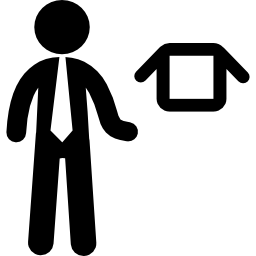 Businessman standing with an open box icon