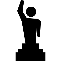 Winner standing on podium with raised arm icon