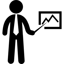 Business man pointing a stats graphic icon