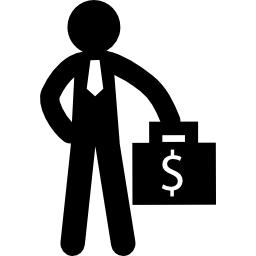 Бизнесмен с чемоданом денег иконка