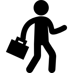 Бизнесмен силуэт, ходьба с чемоданом иконка