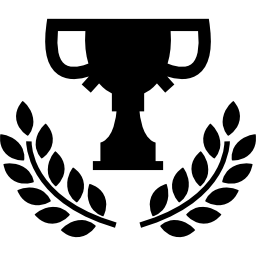 sportowy puchar trofeum z gałęziami liści ikona