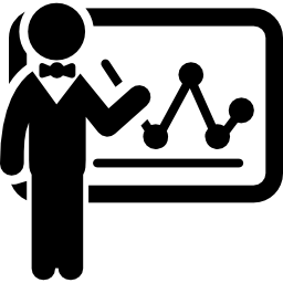 Businessman with statistics on whiteboard icon