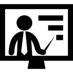 Man presenting stats graphic on monitor screen icon