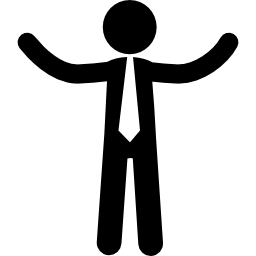 uomo d'affari in piedi con le braccia aperte icona