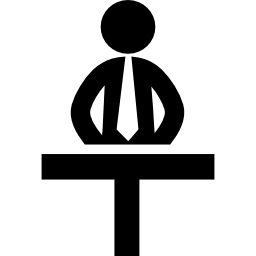 hombre de negocios, atrás, mesa icono