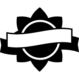 auszeichnung etikett der kreisförmigen blumenform mit einem banner icon