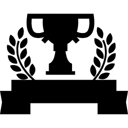 Sports trophy on a banner with olive branches icon