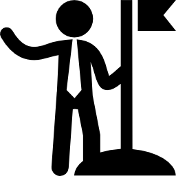 Businessman standing and holding a flag on a pole icon