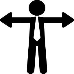 Businessman with arms like opposite arrows of options icon