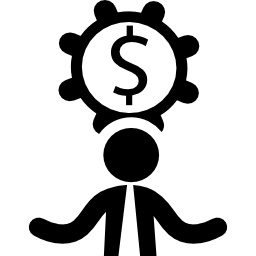 símbolo de negocio con rueda de dinero en dólares y un empresario icono
