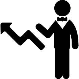 上矢印とビジネスマンの販売シンボル icon