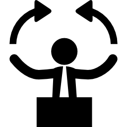 zakenman bewegend wapensymbool met pijlen icoon