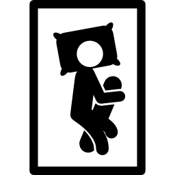Man lying on a single bed from top view icon
