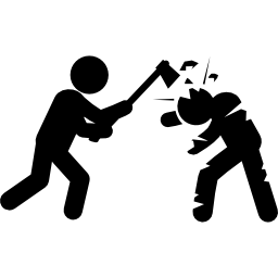Violent man hitting zombie head with an ax icon
