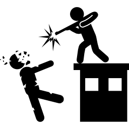 Man with a gun shooting killing a zombie from the top of a building icon