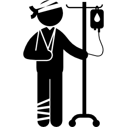 mężczyzna w szpitalu z ranną głową i nogą ikona