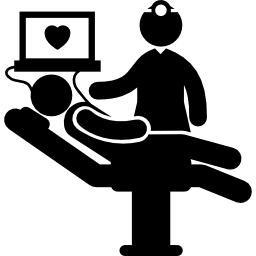 Medical doctor in patient heart check icon