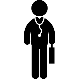 Medical doctor standing with suitcase and stethoscope icon