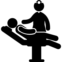 Medical doctor and a patient on a stretcher bed icon